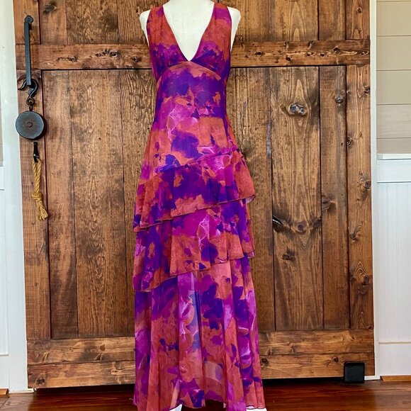 Dark Fairy Boho Whimsigoth Tiered Ruffle Fit and Flare Maxi dress Sz M - Picture 1 of 8